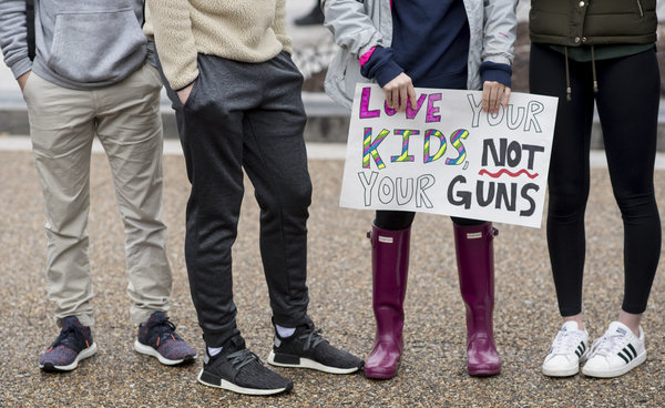UNITED STATES - FEBRUARY 19: Washington, D.C., area students and supporters protest against gun violence outside of the White House on Monday, Feb. 19, 2018, after 17 people were killed in a shooting at Marjory Stoneman Douglas High School in Parkland, Fla., last week. (Photo By Bill Clark/CQ Roll Call)