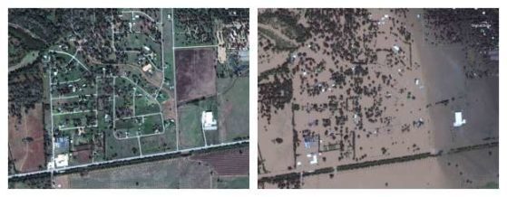 Το Σίμοντον του Τέξας από δορυφόρο το Νοέμβριο του 2016 και τον Αύγουστο 2017