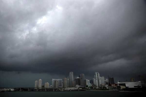 Dark clouds are seen over Miami