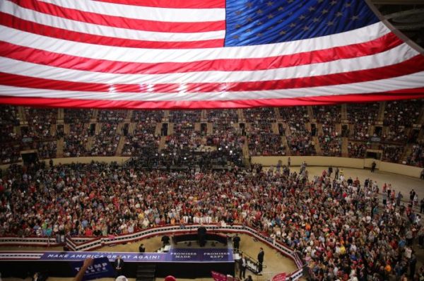 President Donald Trump leads a rally marking his first 100 days in office in Harrisburg, Pennsylvania. REUTERS/Carlos Barria